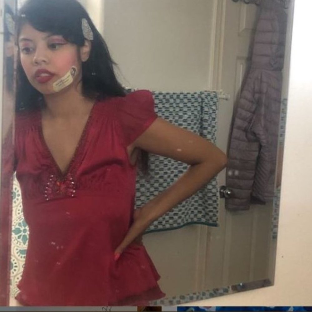 Bebe Red Silk Blouse